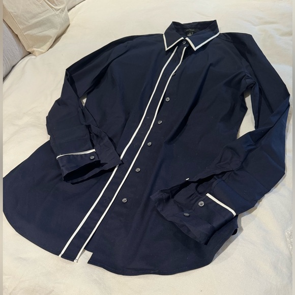 ANN TAYLOR blue contrast tipped perfect shirt - Picture 5 of 6